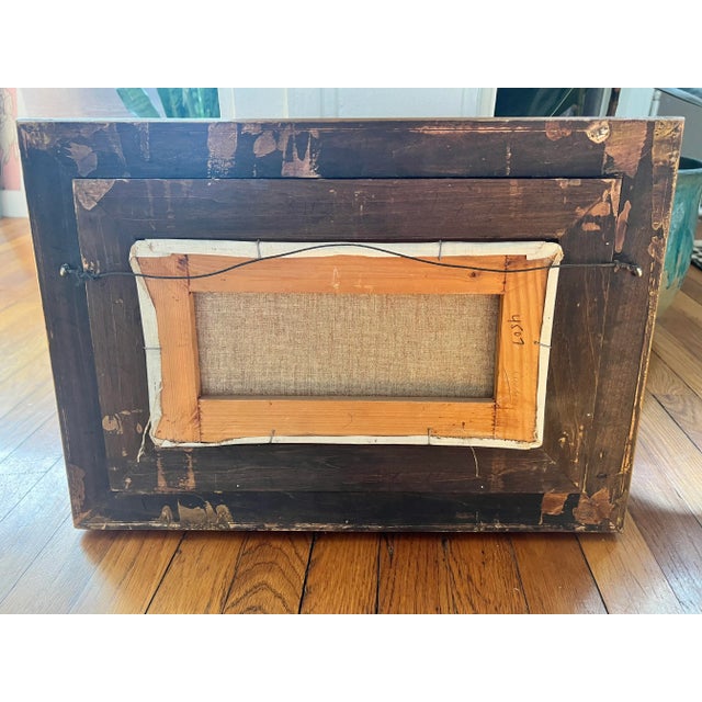 1940s Suzanne Demarest French Oil Painting on Canvas Beach Scene With Umbrellas and Flag For Sale - Image 11 of 11