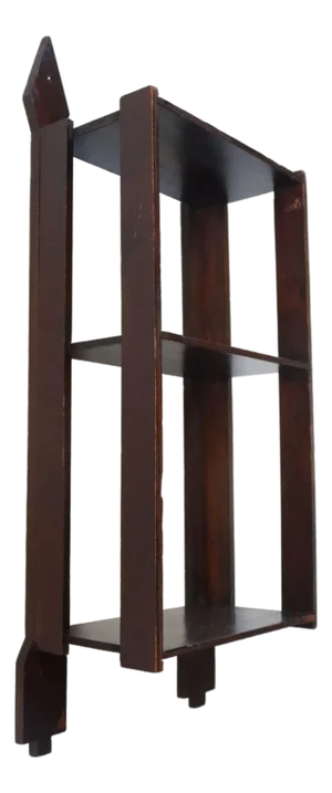Vintage Folk Art Hand Carved and Stained Walnut Wall Shelf With Arrows Motif