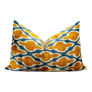 Handmade Orange & Blue Silk Velvet Throw Pillow Cover & Feather Insert