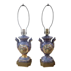 Pair of French 19th Century Louis XVI Sevres St. Porcelain Lamps