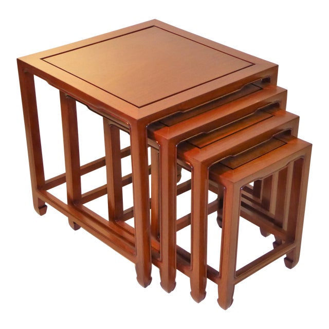 1970s Vintage Baker Far East Collection Style Teak Nesting Tables Set