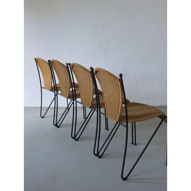 Wicker and Iron Chairs from Frederick Weinberg, 1960s, Set of 4 For Sale - Image 4 of 7