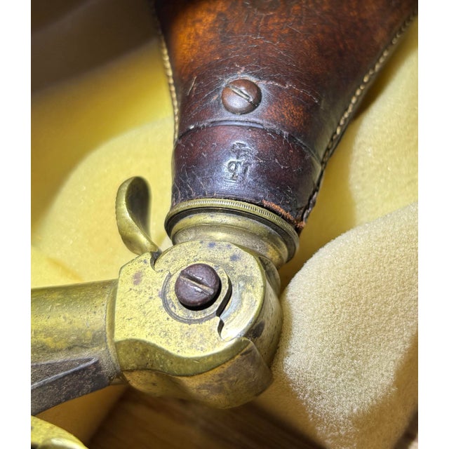 American Civil War Era Leather Tooled and Brass Powder Horn / Flask For Sale - Image 3 of 5