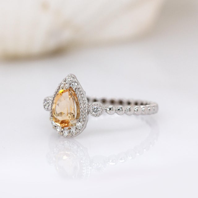 Brazilian Imperial Topaz Ring With Natural Diamond Halo in 14k Solid White Gold For Sale - Image 4 of 7