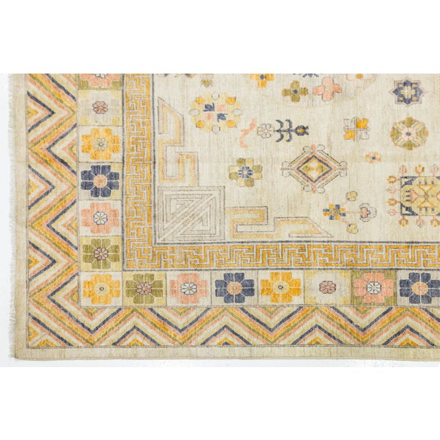 2020s Modern Khotan Style Hand-Knotted Wool Rug Neutral & Ochre Transitional 10x14 For Sale - Image 5 of 12