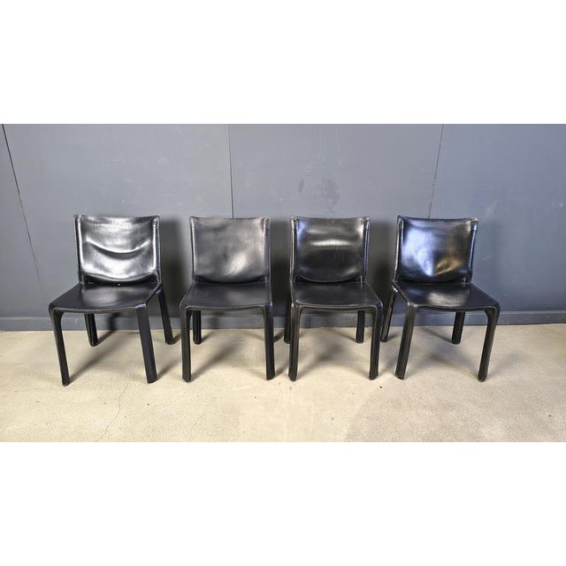 Black Leather Cab Dining Chairs from Mario Bellini, Italy, 1970s, Set of 4 For Sale - Image 13 of 14