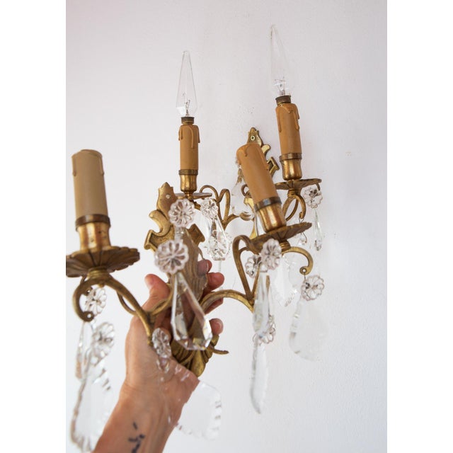 1950s French Gilt Bronze and Crystal Sconces, 1950s, Set of 2 For Sale - Image 5 of 6