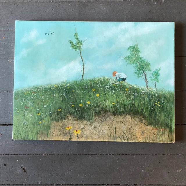 Original Vintage Richard Smith Landscape Painting With Girl in Dailey Field For Sale In Philadelphia - Image 6 of 6