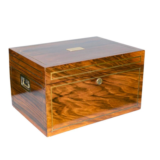 Early 20th Century Benson & Hedges Campaign Style Walnut and Brass Inlaid Humidor For Sale - Image 5 of 9