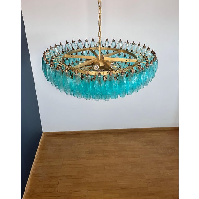 Vintage Murano Glass Chandelier with 185 Turquoise Poliedri, 1990 For Sale - Image 9 of 18