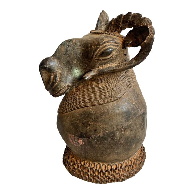 Antique Bronze Benin African Ram Head Sculpture For Sale