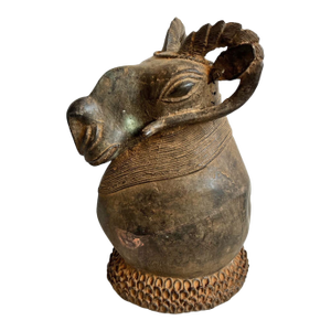 Antique Bronze Benin African Ram Head Sculpture