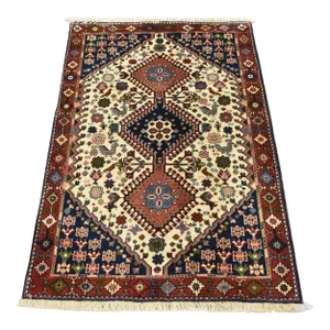 Yalameh Rug 3'5'' X 4'11'' Ivory Wool Vintage Tribal Hand-Knotted Carpet