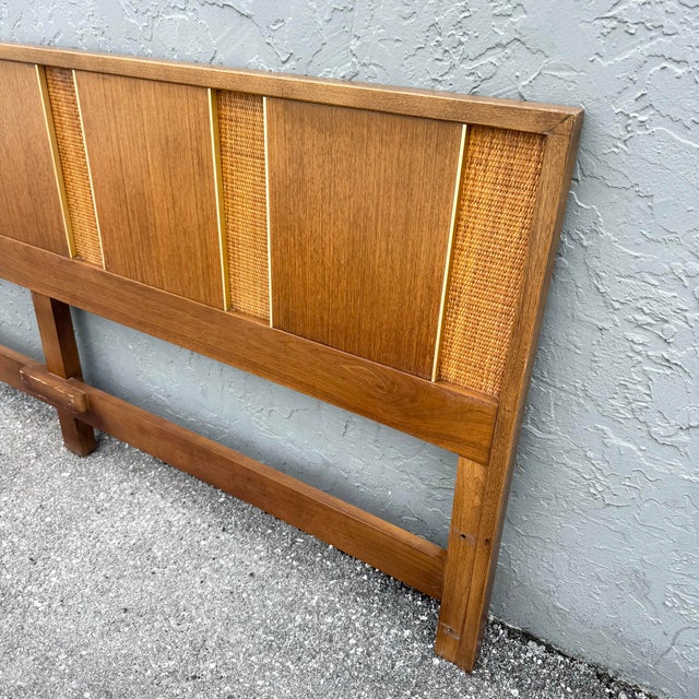 Mid 20th Century Mid Century Modern Teak and Can King Size Headboard With Gold Accents For Sale - Image 5 of 6
