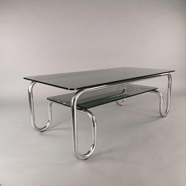 Late 20th Century Italian Space Age Steel and Smoked Glass Coffee Table, 1970s For Sale - Image 5 of 8