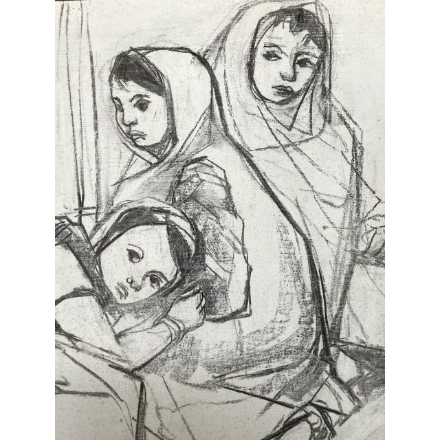 Paint 1957 Ruth Schloss Mixed Media Painting of Israeli Girls For Sale - Image 7 of 8