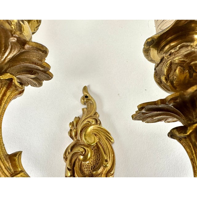 Gold Mid-Century Bronze Wall Sconces, Belgium, 1960s, Set of 2 For Sale - Image 8 of 9
