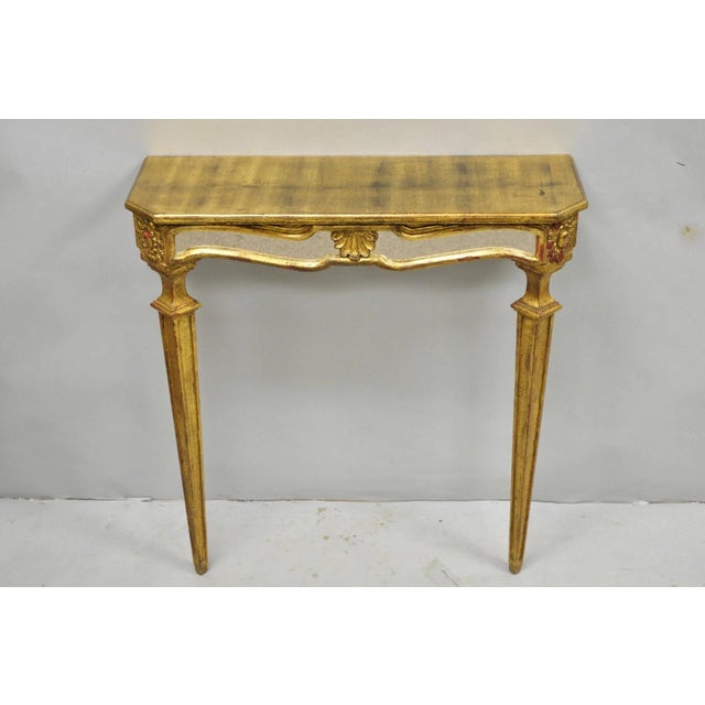 Vintage Italian Venetian Hollywood Regency Gold Gilt Small Wall Console Table For Sale - Image 17 of 18