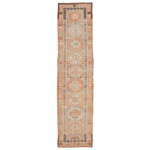 Textile Mid 20th Century Faded Vintage Runner For Sale - Image 7 of 7