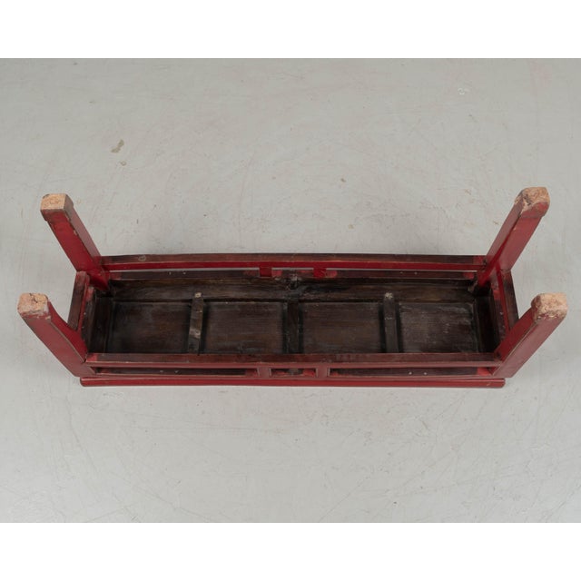 19th Century Chinese Qing Dynasty Red Lacquered Bench For Sale - Image 11 of 11