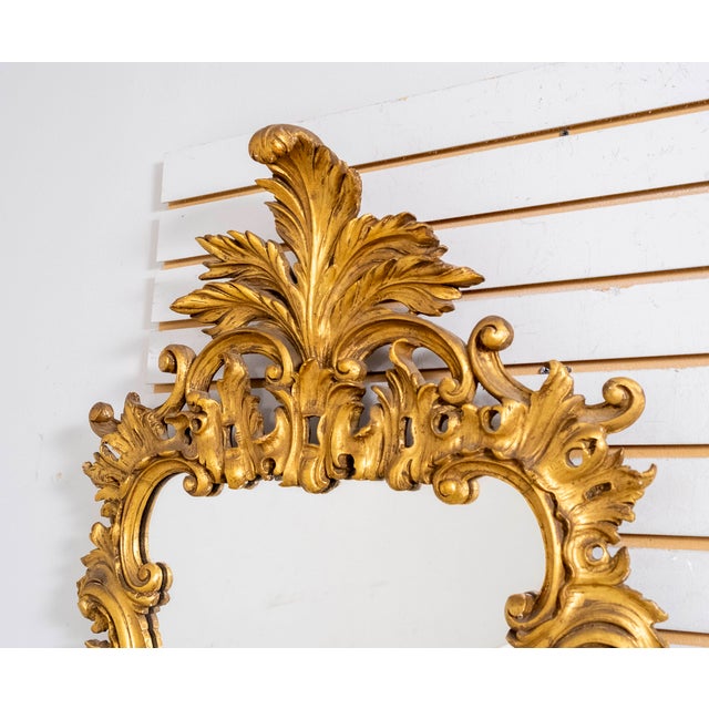 1940s Italian Ornate Gold Gilt Wood Decorator Mirror For Sale - Image 5 of 10