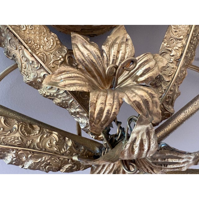 Gold Vintage Art Deco Gilted Metal “Sleeping Beauty” Floral Mirror in the Style of Claude Lalanne For Sale - Image 8 of 9