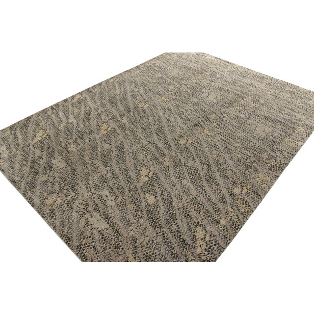 Modern Rug & Kilim’s Distressed Style Abstract Rug in Beige-Brown Geometric Pattern For Sale - Image 3 of 5