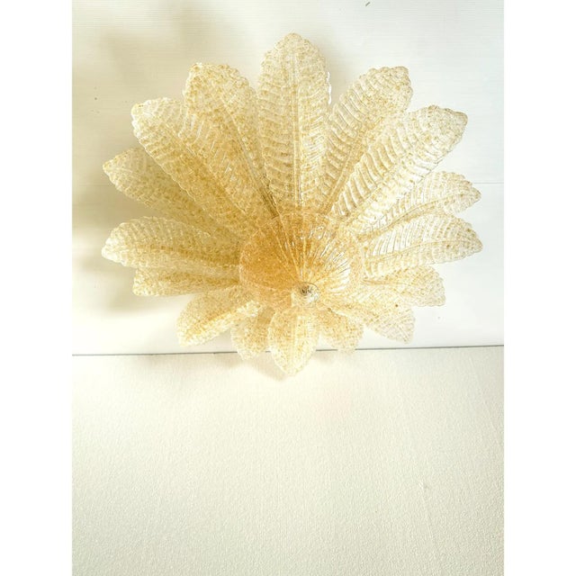 Venetian Lively ” leaves" with amber graniglia” Murano Glass Flush Mount All leaves are made in a traditional slab Murano...