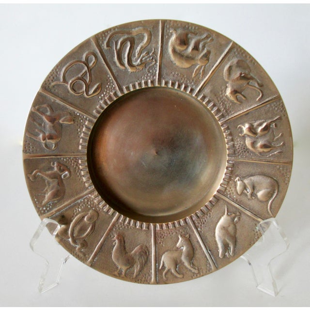 Mid-Century Modern Mid-Century Brass Round Zodiac Ashtray, Catchall Dish - Pair For Sale - Image 3 of 14