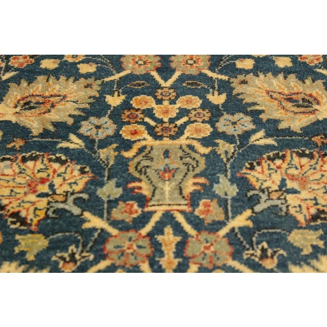 Contemporary 1980s Shabby Chic Teal/Ivory Turkish Hand-Knotted Rug -4'2 X 5'11 For Sale - Image 3 of 8