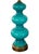 the French made cased-glass bodies of graduated triple-gourd form resting on brass bases; in a deep teal color accentuated...