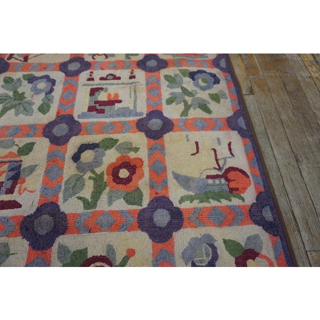 Beige Notable Tan Beige Color With Splendid Floral and Figurative Designs Antique American Hooked Rug For Sale - Image 8 of 12