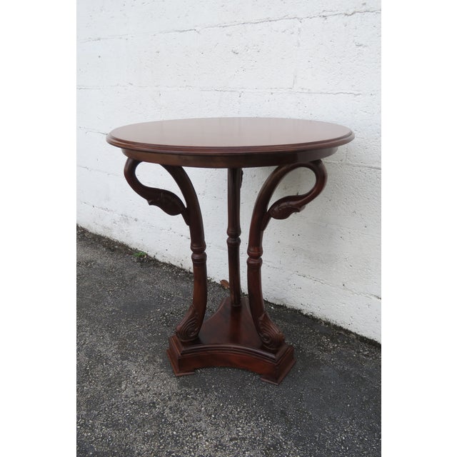 Carved Swan Round Solid Mahogany Side End Table 6173 For Sale - Image 4 of 12