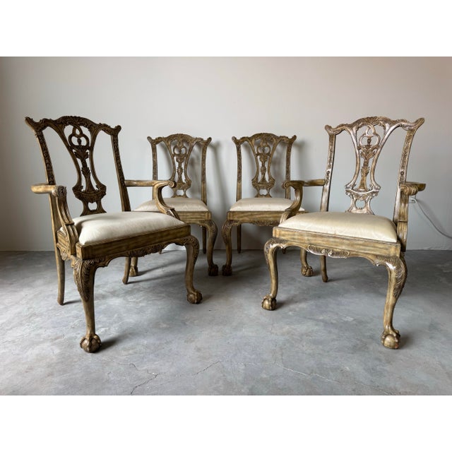 Maitland-Smith Chippendale-Style Carved Wood Clawfoot Dining Chairs – Set of 4 For Sale - Image 4 of 12