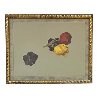 Antique 19th Century American Floral Botanical Watercolor Study of Tulips and Pansies Signed Copely For Sale