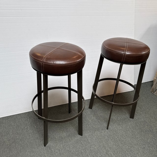 Industrial Berman Rosetti Bon Bon Swivel Barstools, Pair For Sale - Image 3 of 12
