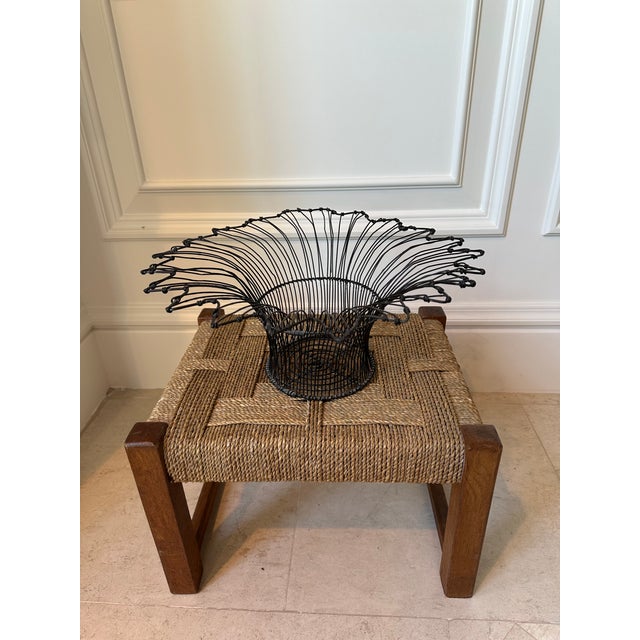 Vintage French Mid-Century Black Petal Top Wire Basket For Sale - Image 10 of 12