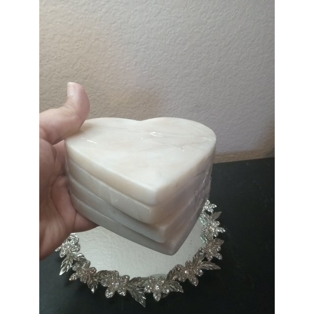 EXQUISITE Set of 4 Alabaster 4" Heart shaped Coasters From Italy This set of 4 Alabaster 4" heart shaped coasters from...