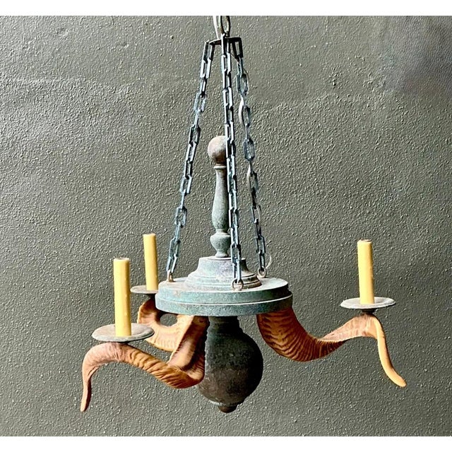 Late 20th Century Vintage Horn Motif Metal Hanging Light For Sale - Image 5 of 12