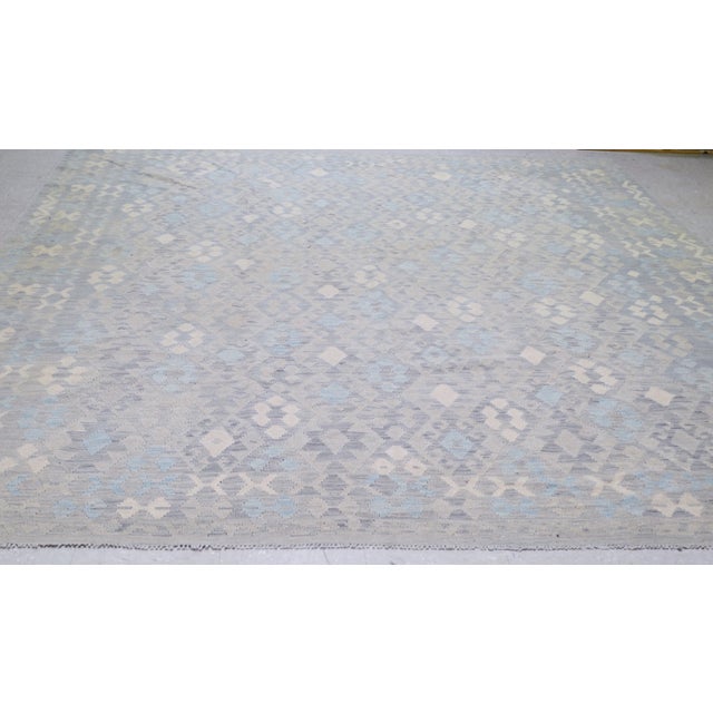 Afghan Maimana hand woven flatweave/kilim with natural color and diamond pattern.