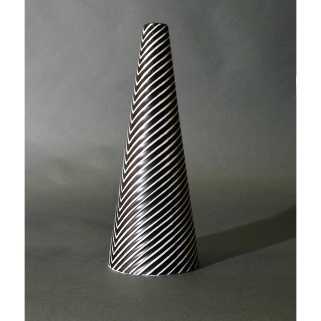 Stig Lindberg Gustavsberg Domino Series Black and White Stoneware Cone Vase, 1950s Swedish Modern For Sale - Image 10 of 12