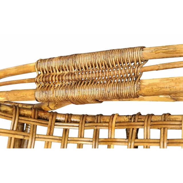 Tan Woven Rattan and Bamboo Chaise Longues attributed to Tito Agnoli, Italy, 1960s, Set of 2 For Sale - Image 8 of 9