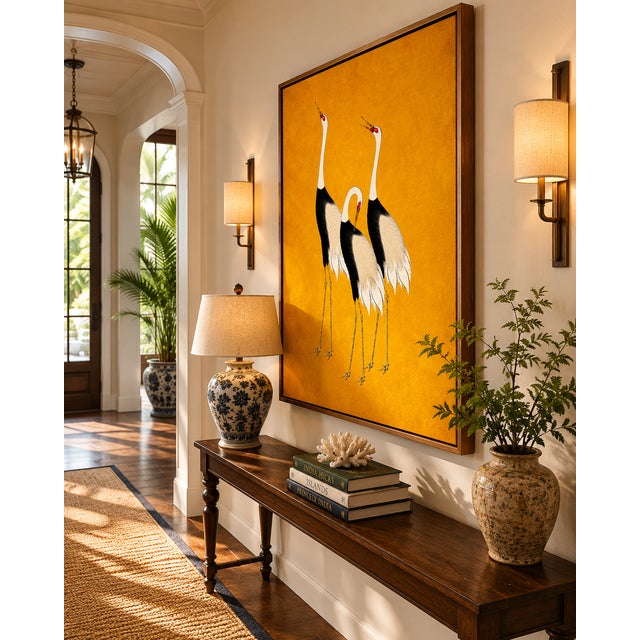 Japanese Crane Wall Art, Gold Decorative Bird Print, 40" X 60" For Sale - Image 9 of 11
