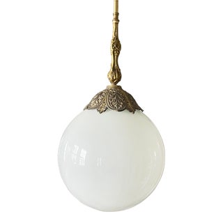 Large 1940s Art Nouveau Brass and Glass Pendant Light For Sale