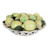 Ceramic Basket Bowl of Lemons & Flowers Centerpiece Majolica Mid Century Modern For Sale