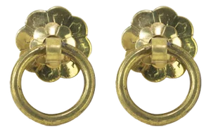 Pair of Vintage Brass Ring Pulls With Floral Backplates