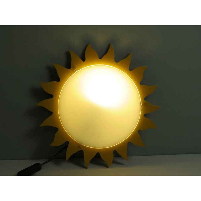 Sun-Shaped Ceiling Lamp in Opaline Glass and Yellow Lacquered Wood from Massive, Belgium, 1970s For Sale - Image 9 of 13