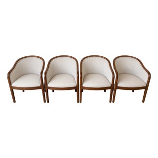 Handsome Set of 4 Ethan Allen Jacob Barrel Chairs in Dove Gray For Sale