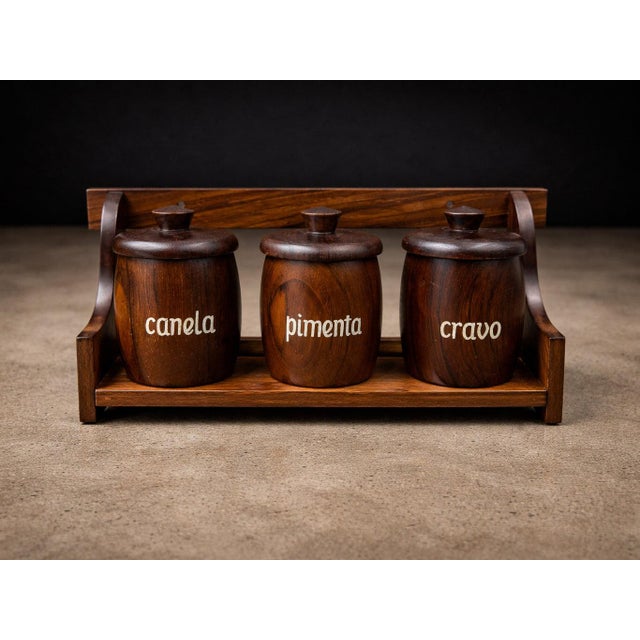 Mid-Century Modern Spice Rack With 3 Containers in Rosewood, Casa Finland, 1960s For Sale - Image 3 of 9