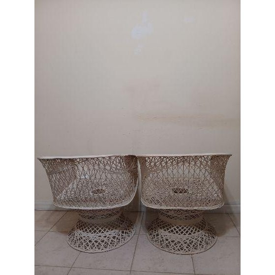 Vintage Russell Woodard Woven Spun Fiberglass Outdoor Chair Set of 2 Style: Mid Century Color: Beige Dimensions: 24" W x...